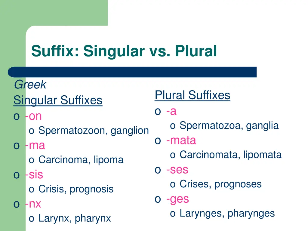 suffix singular vs plural