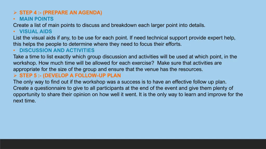 step 4 prepare an agenda main points create