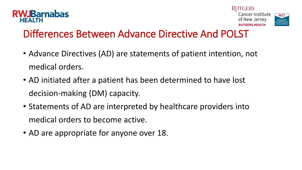 differences between advance directive and polst