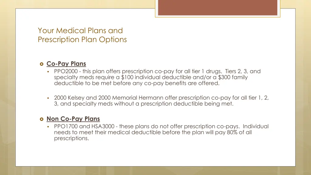 your medical plans and prescription plan options