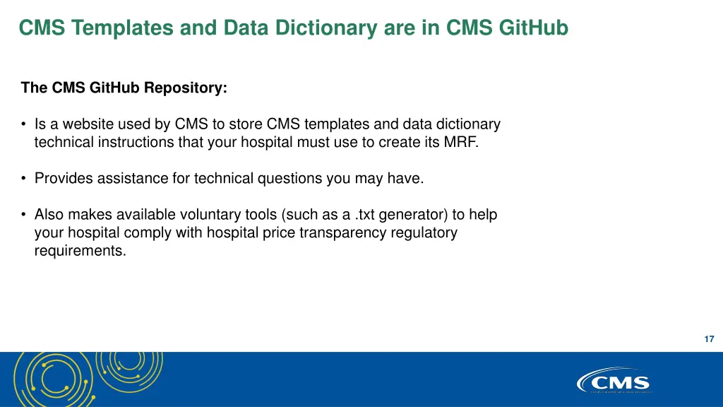 cms templates and data dictionary