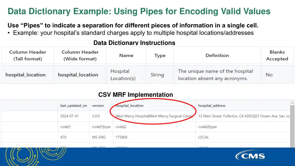 data dictionary example using pipes for encoding