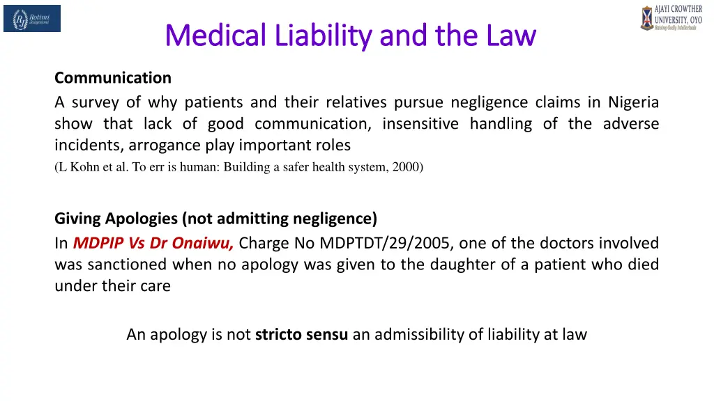 medical liability and the law medical liability 19