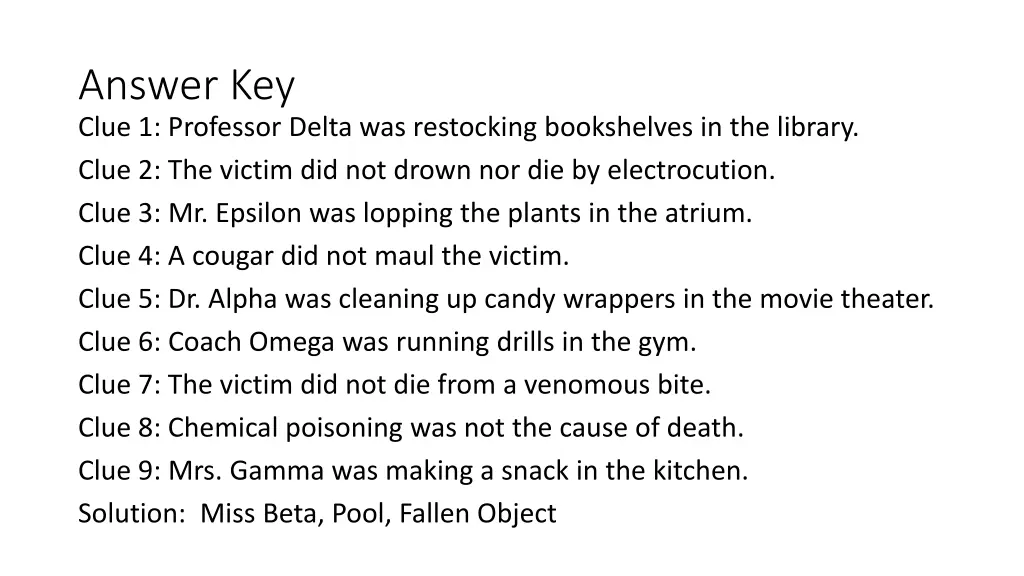 answer key clue 1 professor delta was restocking