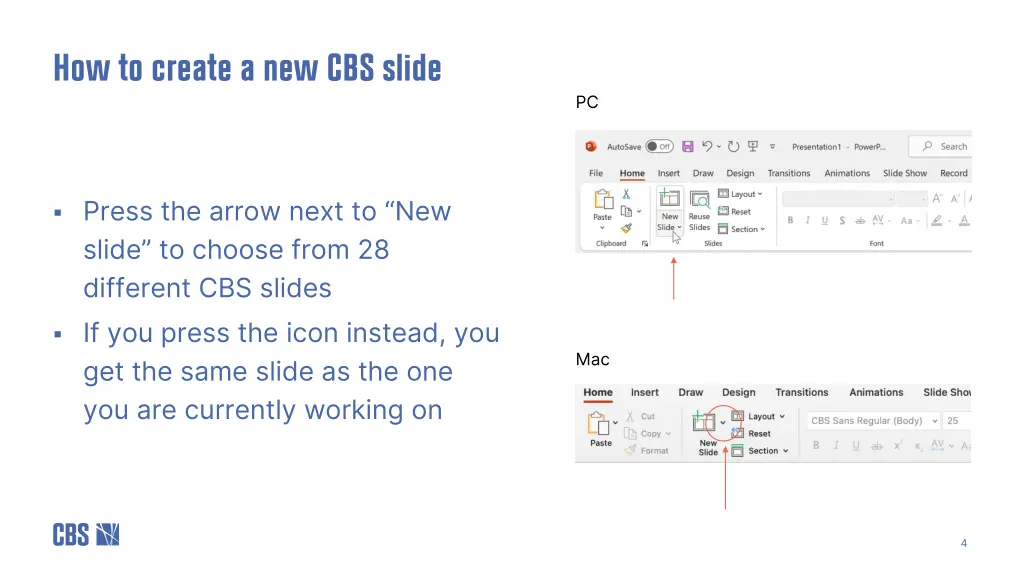 how to create a new cbs slide