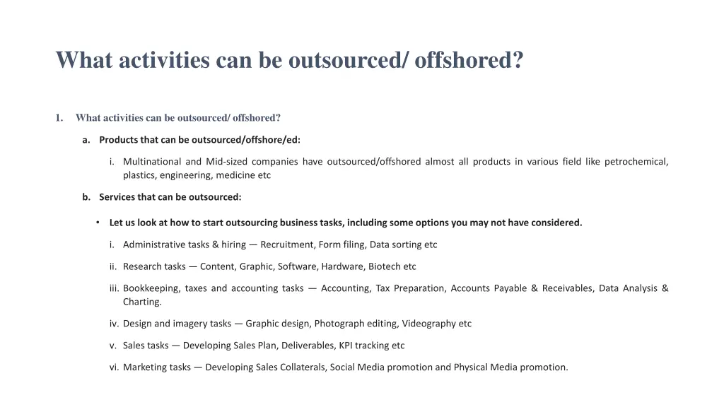 what activities can be outsourced offshored