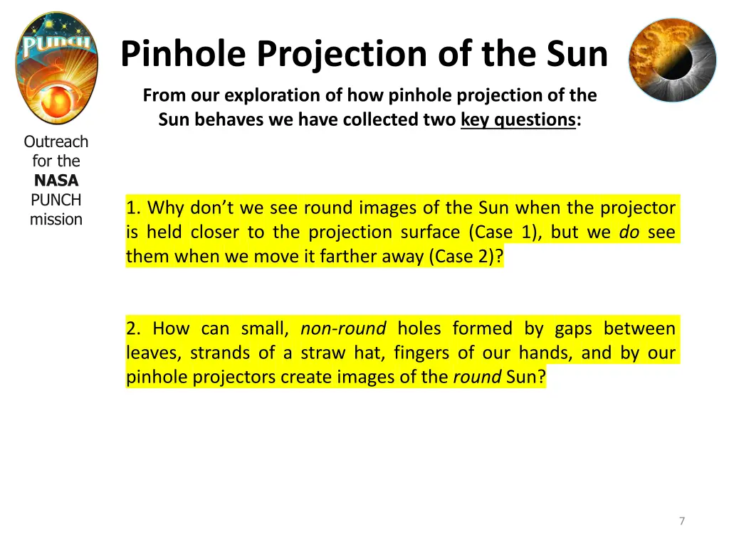 pinhole projection of the sun from