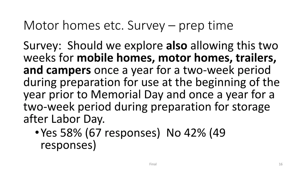 motor homes etc survey prep time
