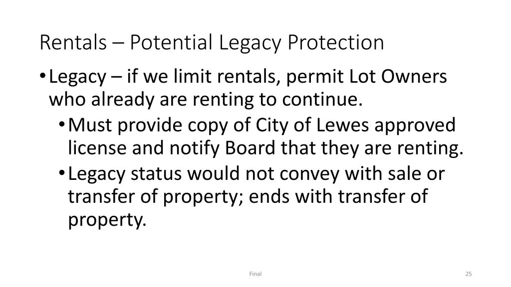 rentals potential legacy protection legacy