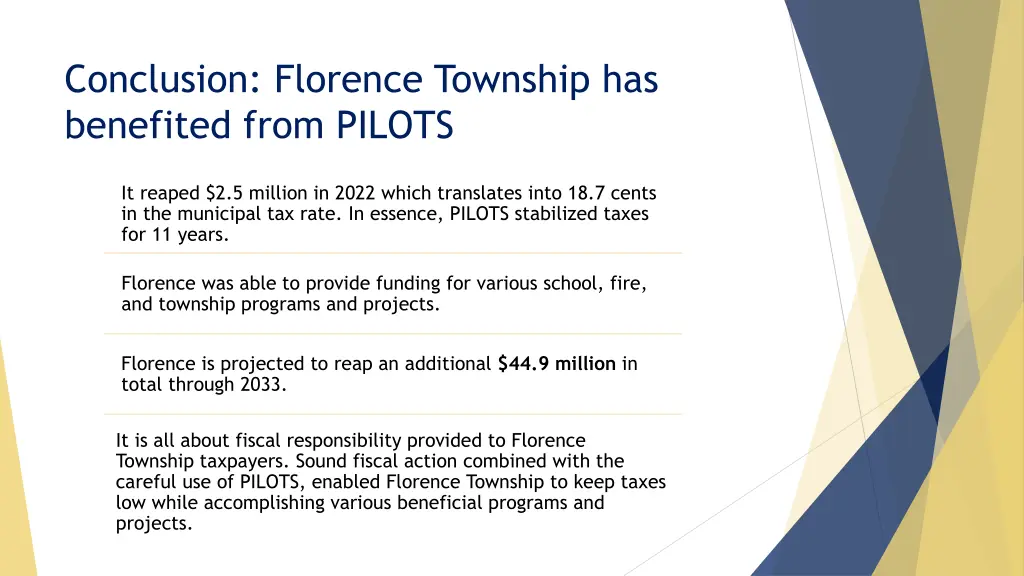 conclusion florence township has benefited from
