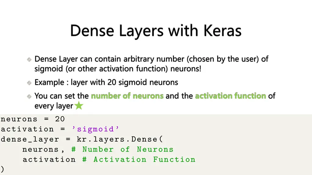 dense layers with keras