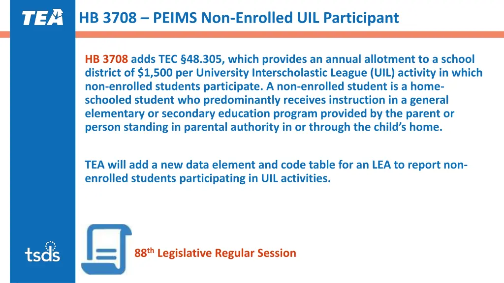hb 3708 peims non enrolled uil participant