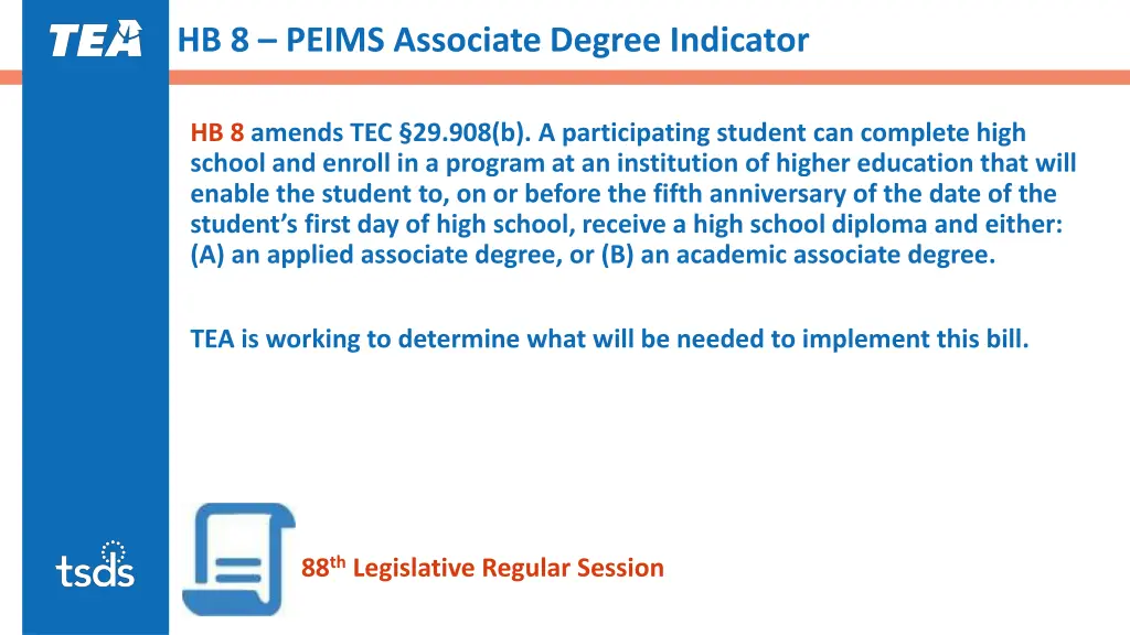 hb 8 peims associate degree indicator