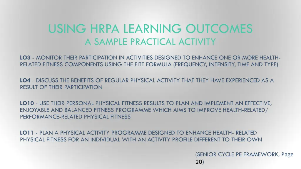 using hrpa learning outcomes a sample practical