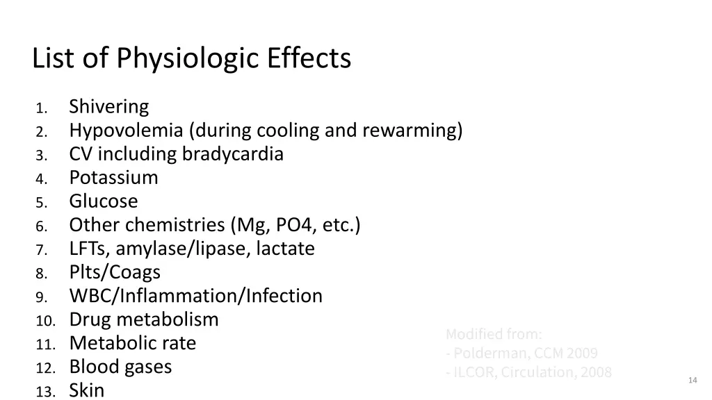 list of physiologic effects