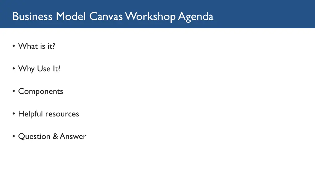 business model canvas workshop agenda