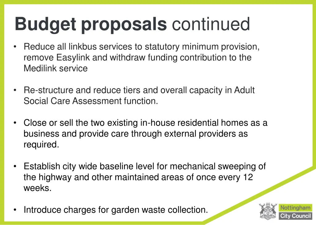 budget proposals continued