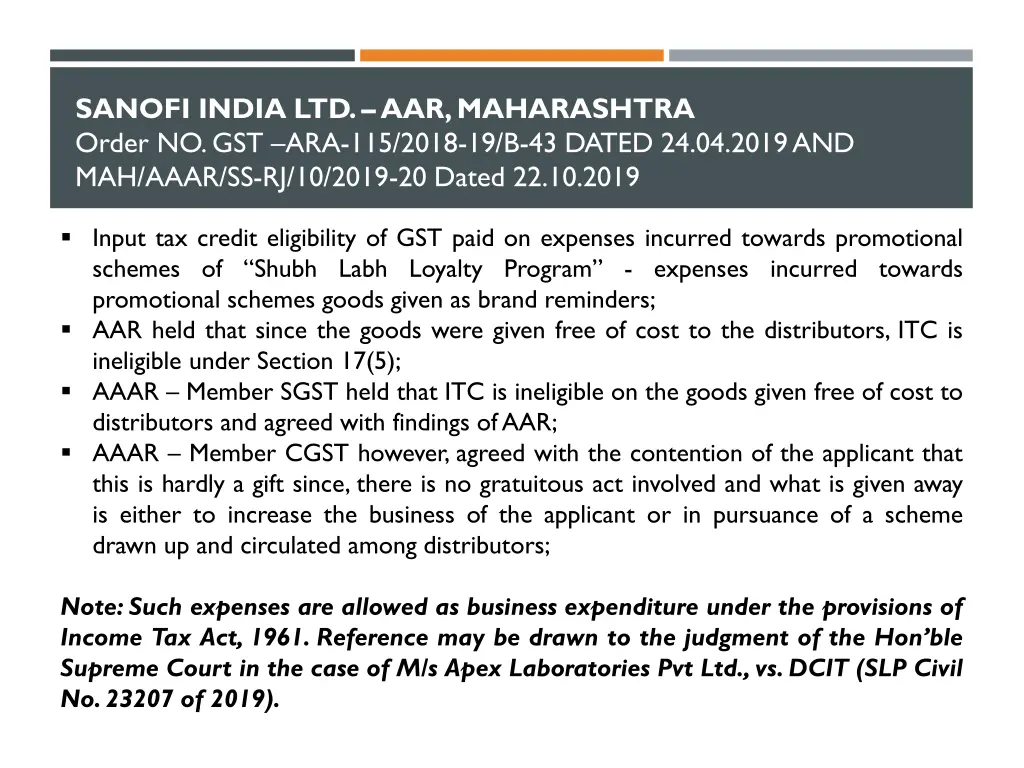 sanofi india ltd aar maharashtra order