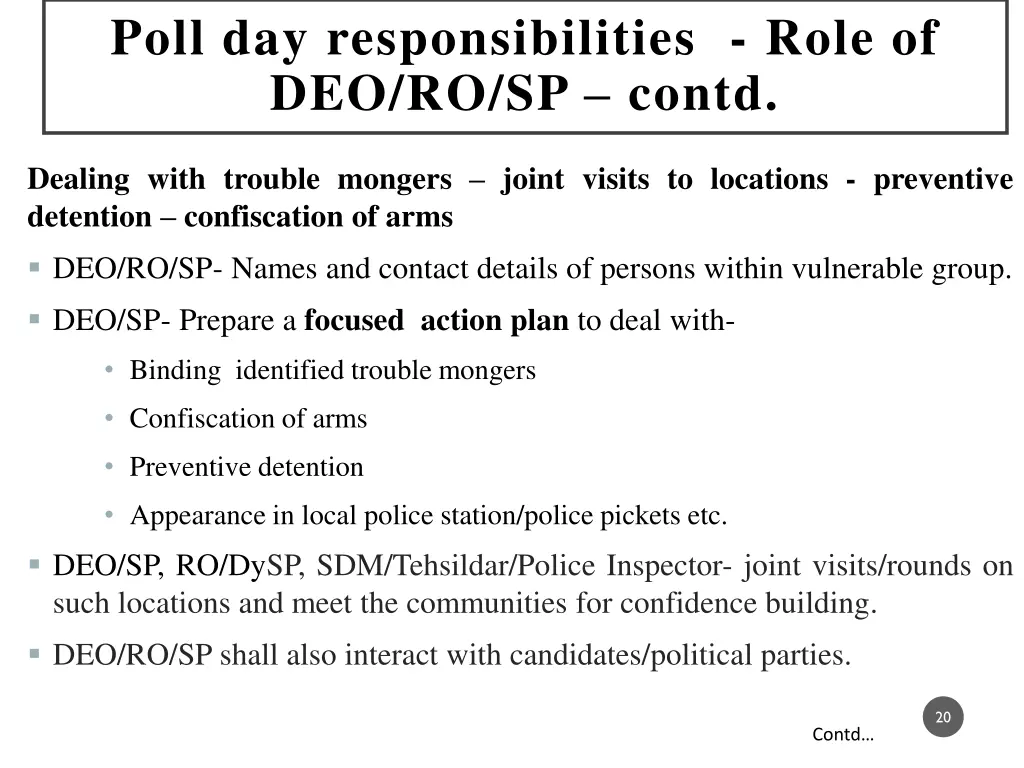 poll day responsibilities role of deo ro sp contd