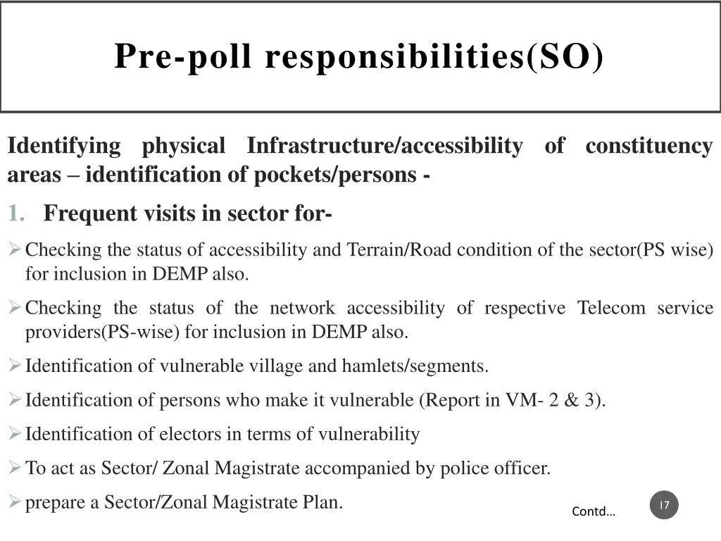 pre poll responsibilities so