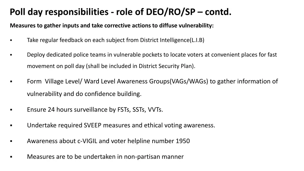 poll day responsibilities role of deo ro sp contd