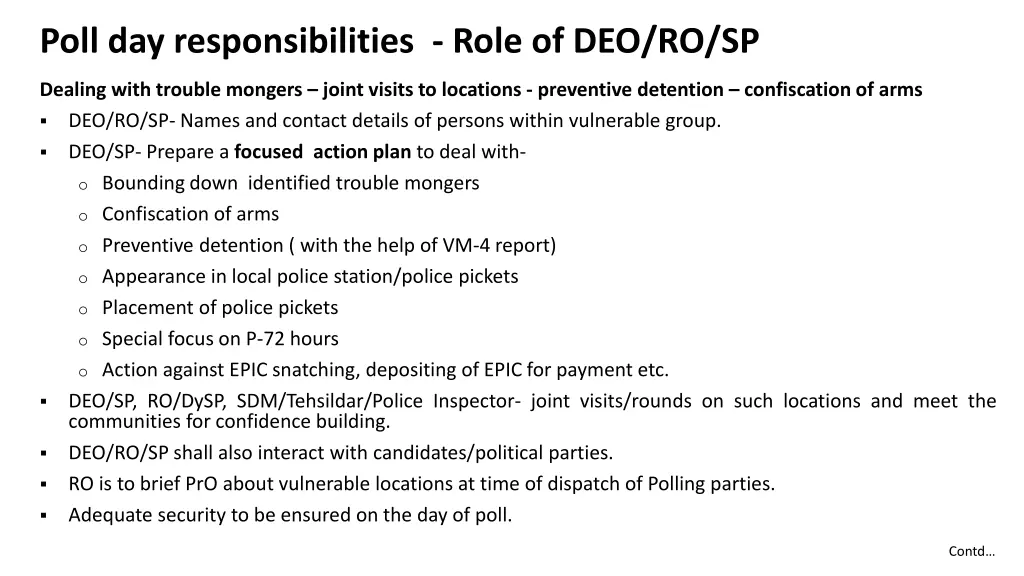 poll day responsibilities role of deo ro sp