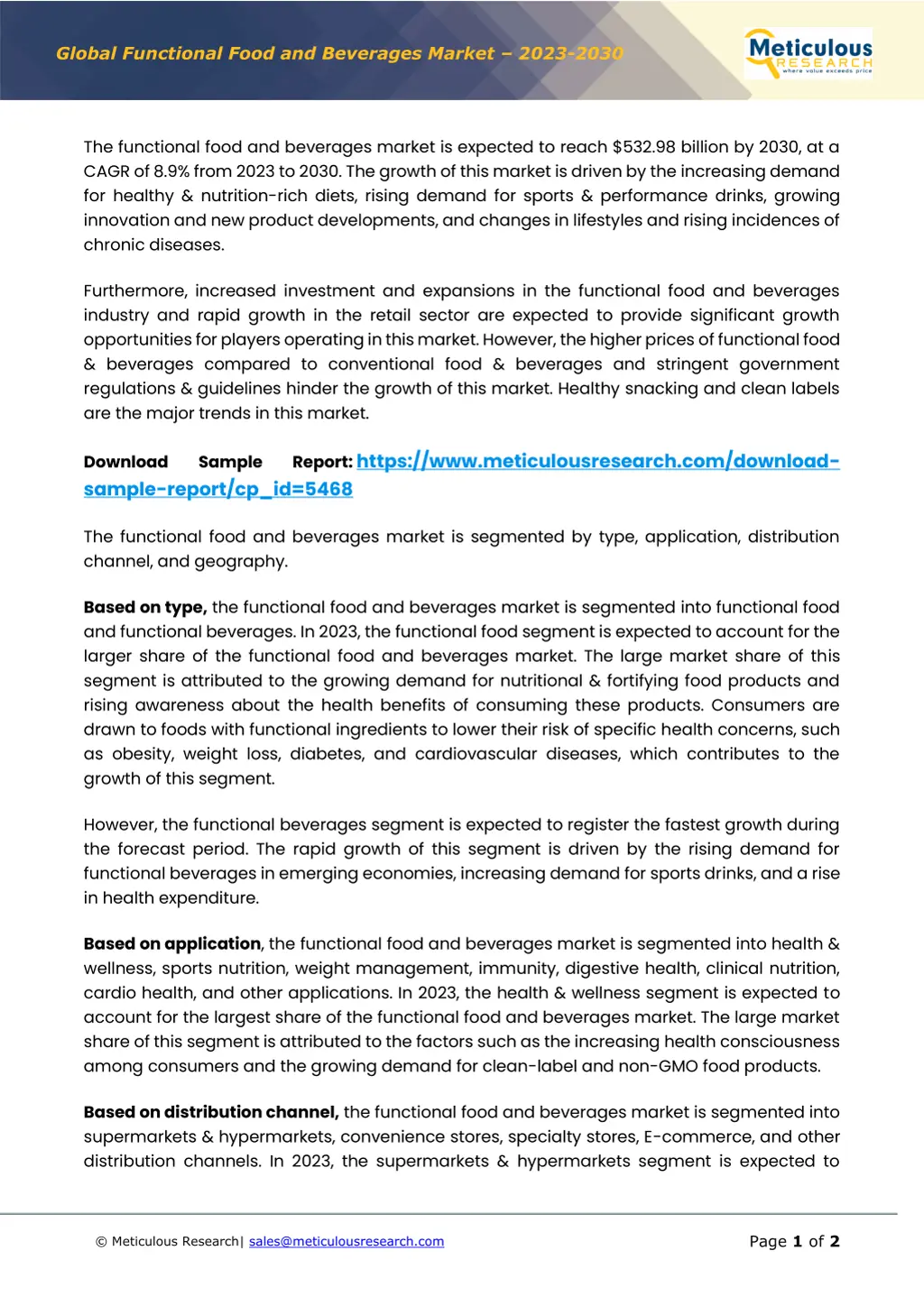 global functional food and beverages market 2023