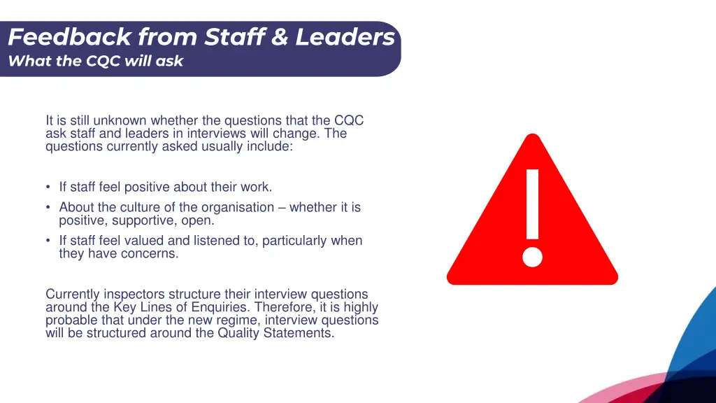 feedback from staff leaders what the cqc will ask