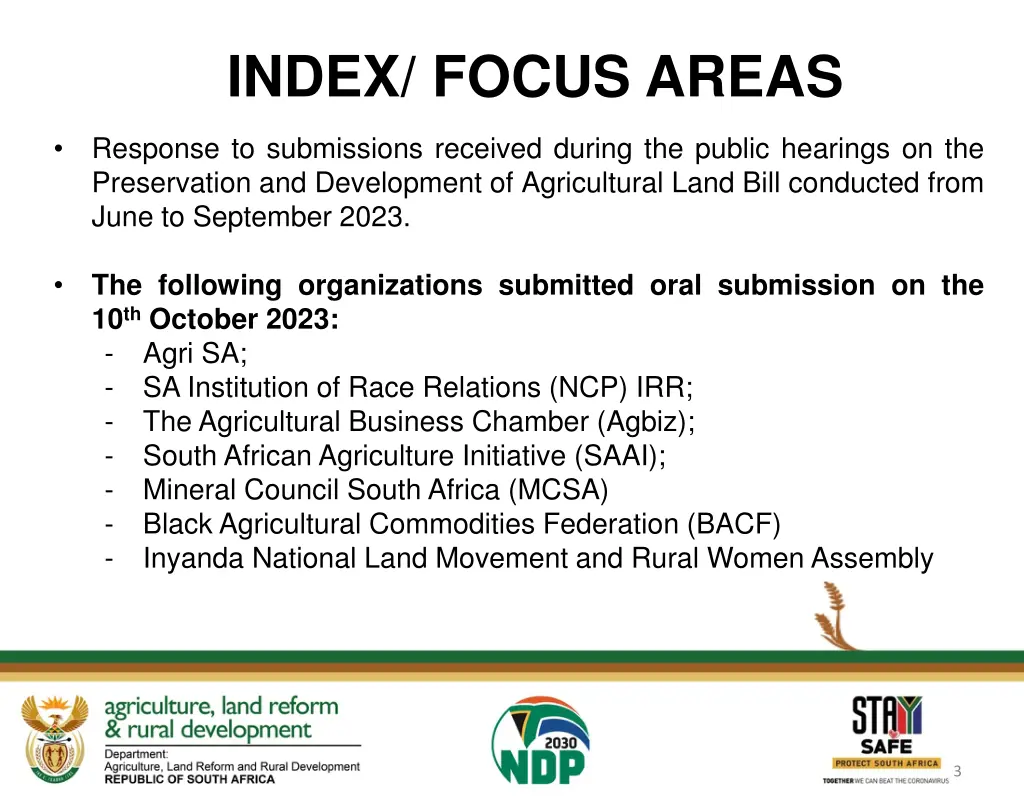 index focus areas