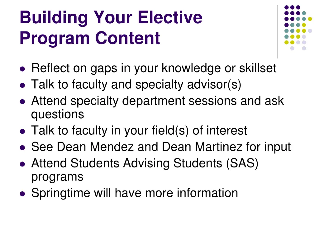 building your elective program content