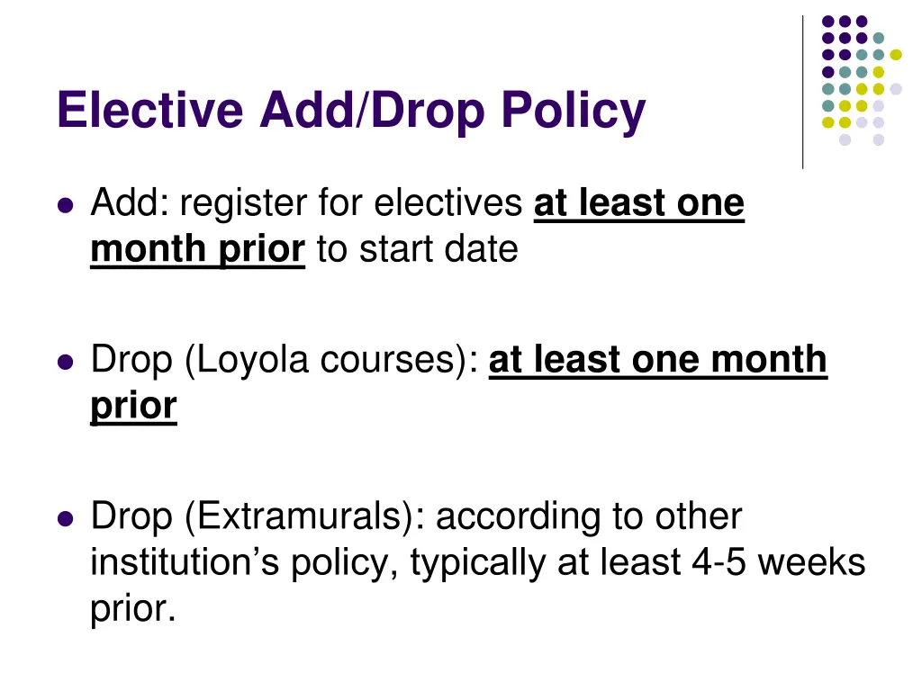 elective add drop policy