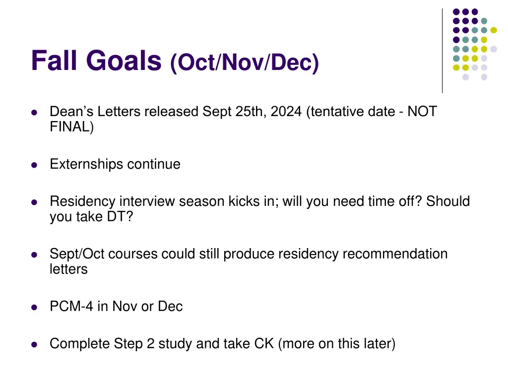 fall goals oct nov dec