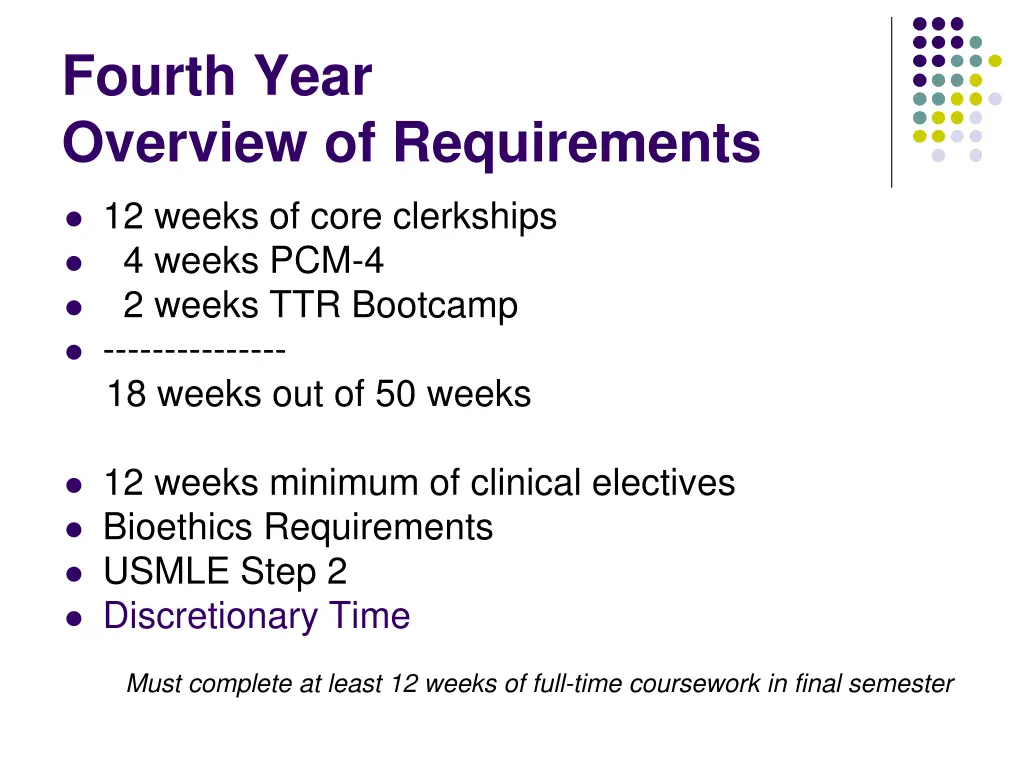 fourth year overview of requirements 1
