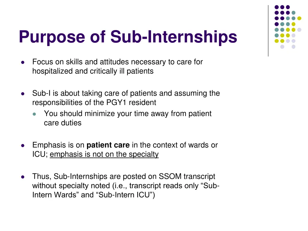 purpose of sub internships