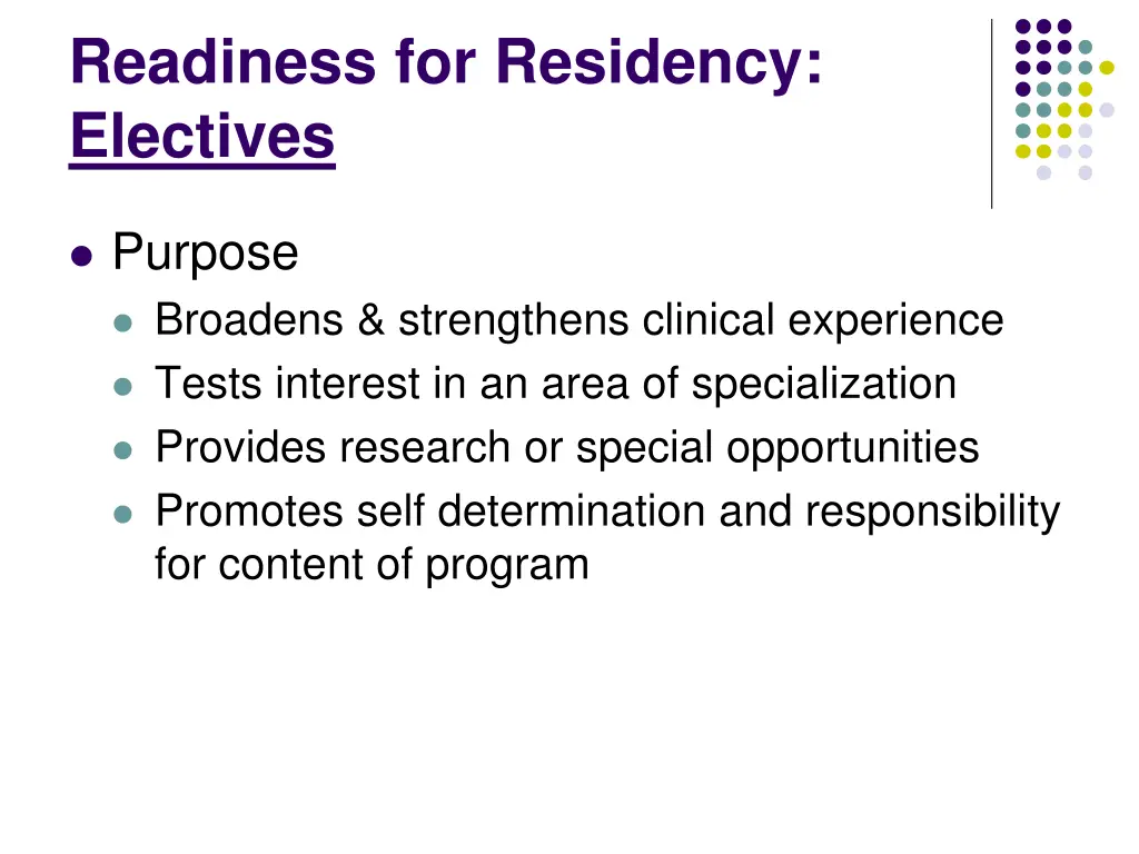 readiness for residency electives