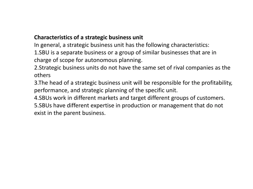 characteristics of a strategic business unit