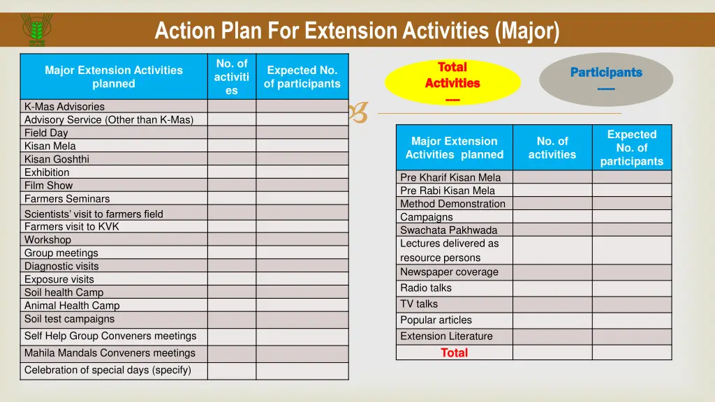 action plan for extension activities major