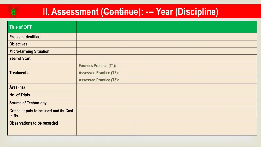 ii assessment continue year discipline
