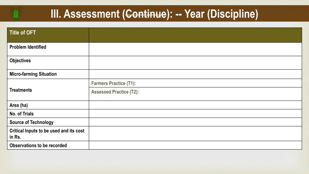 iii assessment continue year discipline