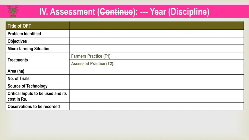 iv assessment continue year discipline