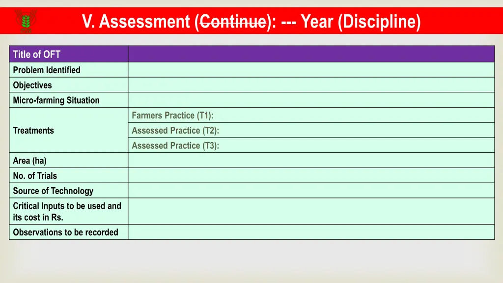 v assessment continue year discipline