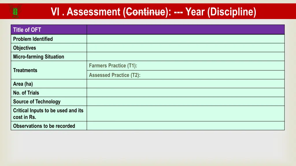 vi assessment continue year discipline