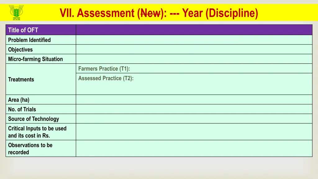 vii assessment new year discipline