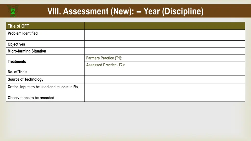 viii assessment new year discipline