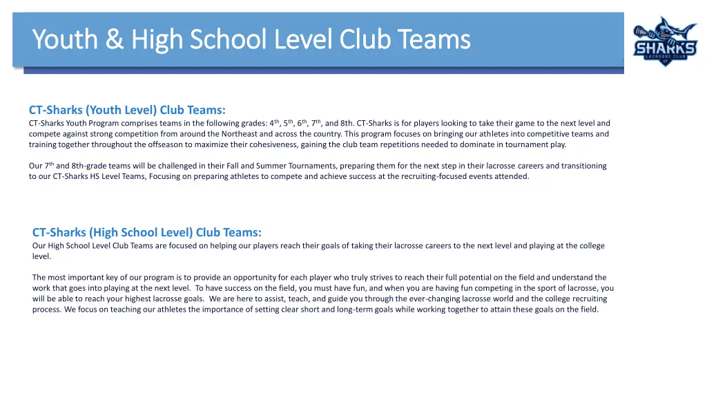 youth high school level club teams youth high