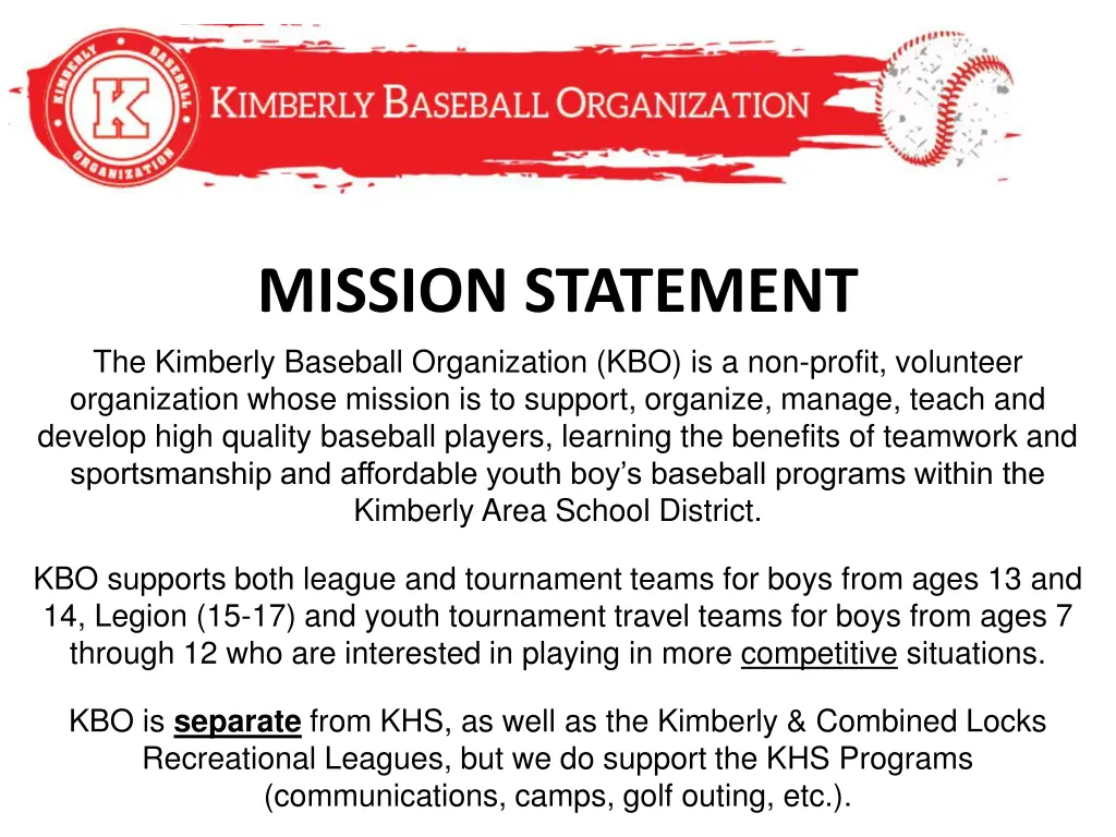 mission statement the kimberly baseball