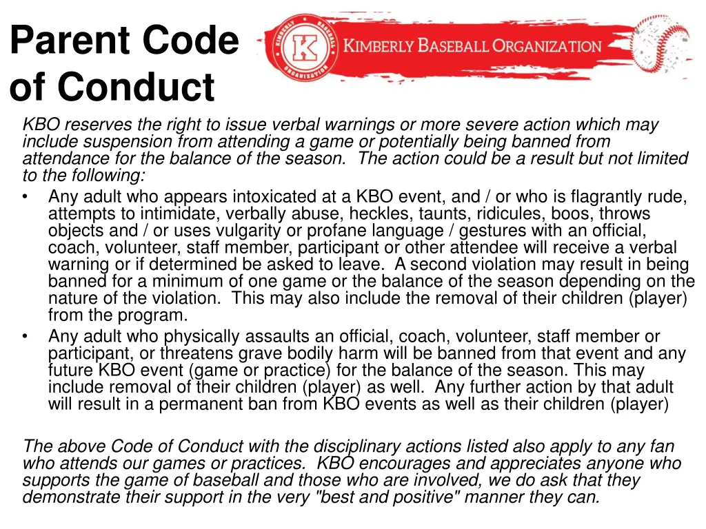 parent code of conduct kbo reserves the right