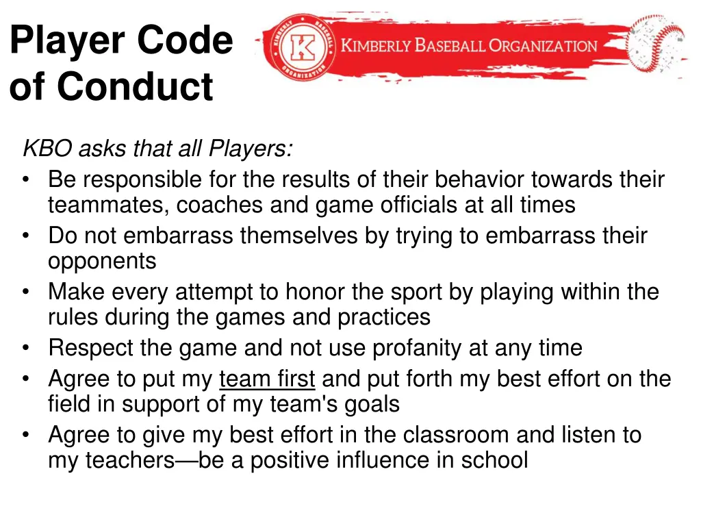 player code of conduct