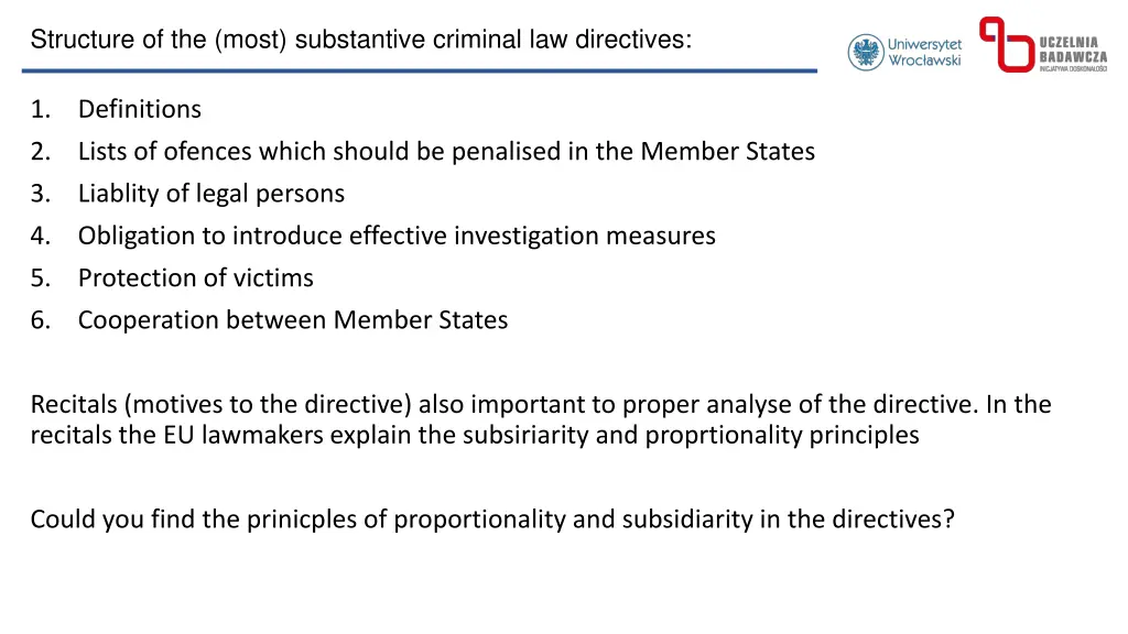 structure of the most substantive criminal