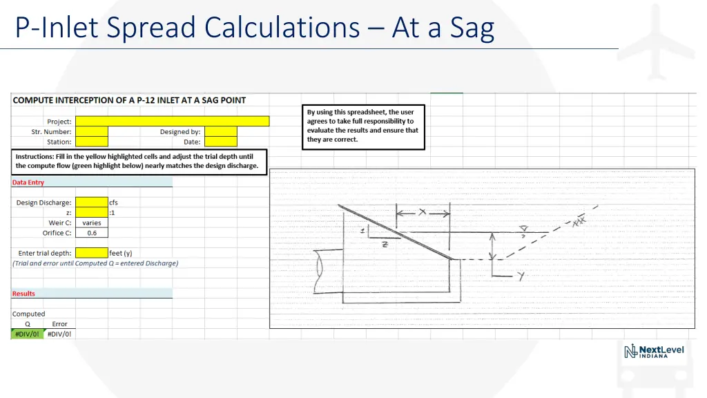 p inlet spread calculations at a sag